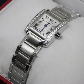 Copy Cartier Tank Francaise 18K White Gold Diamonds Ladies Watches