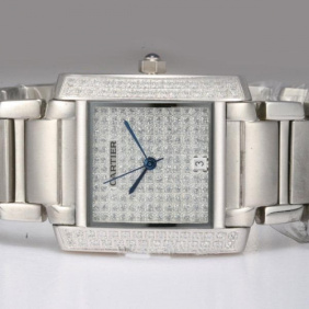 Copy Cartier Tank Francaise Diamond 18K White Gold Full Diamonds Dial and Bezl Mens Watches