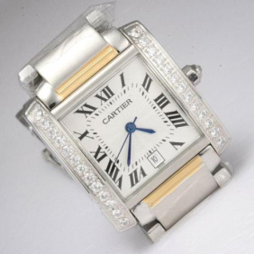 Copy Cartier Tank Francaise Diamond Two-Tone 18K Yellow Gold and SS Mens Watches