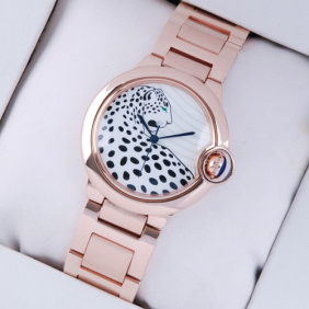 Fake Ballon Bleu de Cartier 18K Rose Gold Leopard-Print Dial Unisex Watches