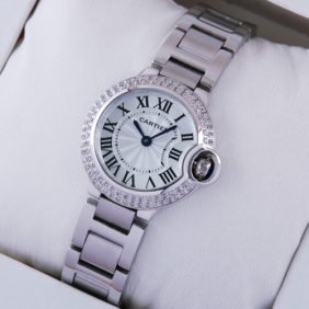 Fake Cartier Ballon Bleu de Cartier Two Rows Diamonds Bezel Steel Ladies Watches