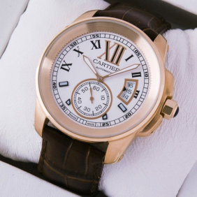 Fake Cartier Calibre de Cartier 18k Rose Gold Silver Dial Automatic Watches W7100009