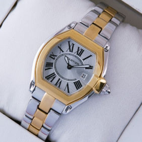 Fake Cartier Roadster Two-tone 18K Yellow Gold and Stainless Steel Silver Dial Ladies Watches W62026Y4