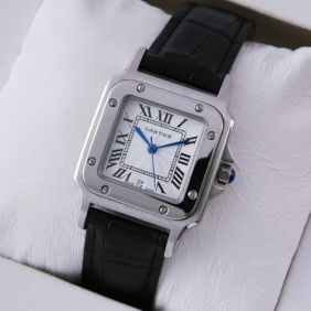 Fake Cartier Santos 100 Stainless Steel Black Leather Strap Mens Watches