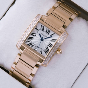 Fake SWISS Cartier Tank Francaise Diamonds 18K Rose Gold Mens Watches
