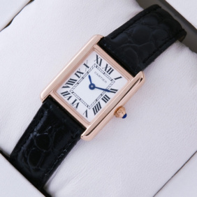Fake SWISS Cartier Tank Solo 18kt Rose Gold Black Leather Strap Ladies Watches
