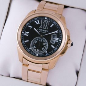 Faux Cartier Calibre de Cartier 18kt Rose Gold Brown Dial Automatic Mens Watches W7100040