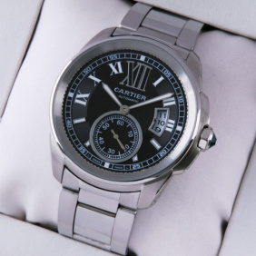 Replica Cartier Calibre de Cartier Stainless Steel Black Dial Automatic Mens Watch W7100016