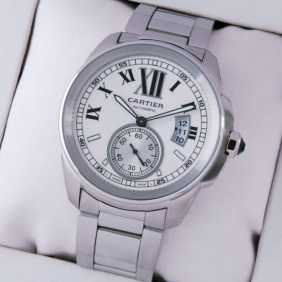 Replica Cartier Calibre de Cartier Stainless Steel Silver Dial Automatic Mens Watches W7100015