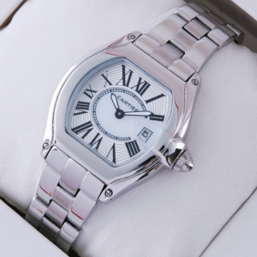 Replica Cartier Roadster Stainless Steel Silver White Dial Ladies Watches W62016V3
