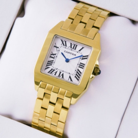 Replica Cartier Santos 100 Full 18K Yellow Gold Silver Grained Dial Unisex Watches