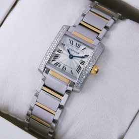 Replica Cartier Tank Francaise Diamond Two-Tone Gold Two Rows Diamonds Bezel Ladies Watches