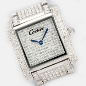 Replica Cartier Tank Francaise Full Diamonds 18K White Gold Ladies Watches