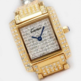 Replica Cartier Tank Francaise Full Diamonds 18K Yellow Gold Ladies Watches