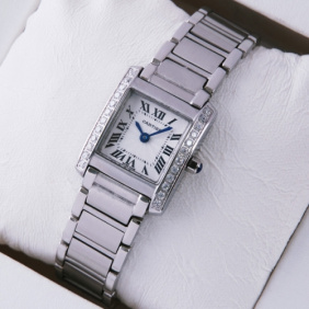 Replica Cartier Tank Francaise Single Row Diamonds Bezel Stainless Steel Ladies Watch