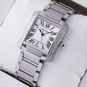 Replica Cartier Tank Francaise Two Rows Diamonds Steel Mens Watches