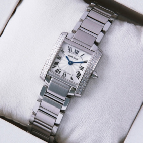 Replica SWISS Cartier Tank Francaise Two Rows Diamonds Bezel Stainless Steel Ladies Watch cheap