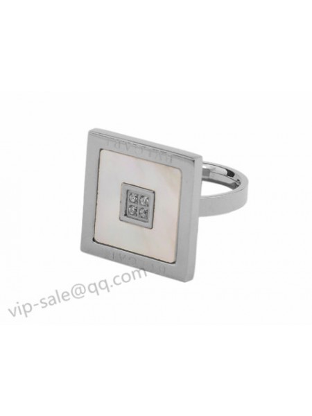 Bvlgari Square Ring in 18KT White Gold with Mother of Pearl and pave Diamonds