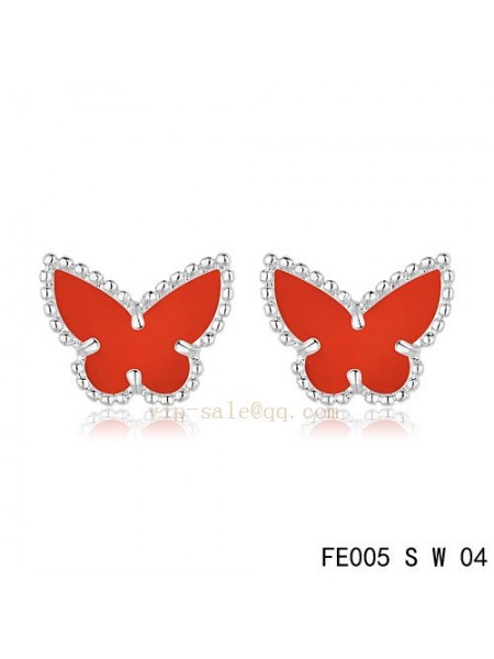Van Cleef & Arpels Butterflies earrings in white gold with Carnelian