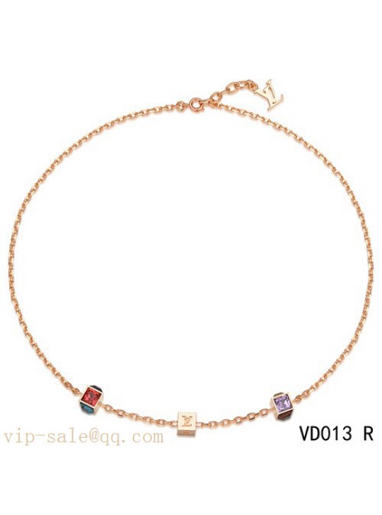 Louis Vuitton pink gold plated collier gamble chain necklace