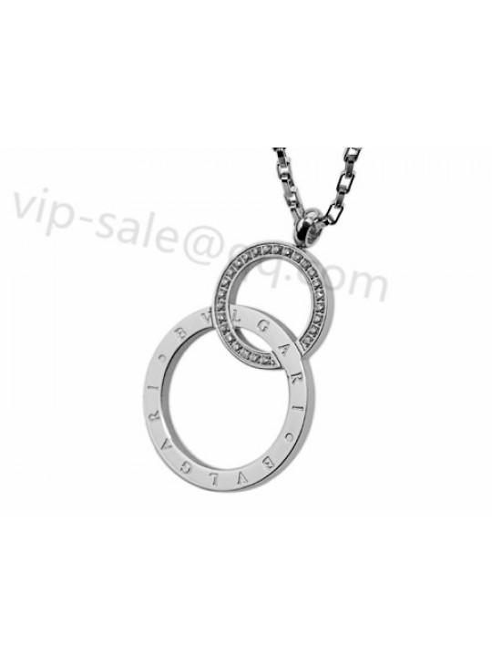 Bvlgari Two Rings Necklace in 18kt White Gold with Diamonds