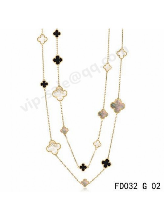 Van cleef & arpels Magic Alhambra long necklace in yellow gold with Mother-of-pearl and Onyx
