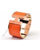 Hermes H Bracelet in 18kt Pink Gold with Orange Leather, Wide