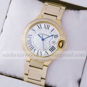 Replica Ballon Bleu de Cartier Imitation Midsize Diamonds 18kt Yellow Gold Stones Bezel Unisex Watches