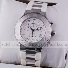 Knock off Cartier Must 21 Chronograph Stainless Steel White Rubber Band Mens Watches