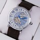 Copy Rotonde de Cartier Stainless Steel Blue-White Dial Brown Leather Strap Tourbilon Watches