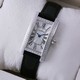 Replica Discount Cartier Tank Americaine 18K White Gold Black Leather Band Diamonds Ladies Watches