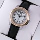 Replica Fake Calibre de Cartier Two-Tone Rose Gold Diamonds Silver Dial Black Leather Ladies Watches