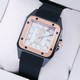 Replica Fake Cartier Santos 100 Tow-Tone Rose Gold Black Rubber Band Limited Edition Ladies Watches