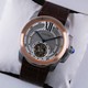 Replica Replica Calibre de Cartier Flying Tourbillon Two-Tone Rose Gold Silver Dial Brown Leather Mens Watches