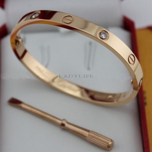 cartier love bracelet pink gold plated real with 4 Diamonds replica
