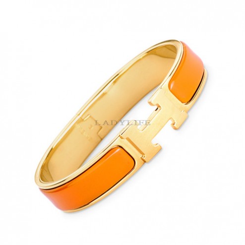 Hermes clic H bracelet yellow gold narrow orange enamel replica