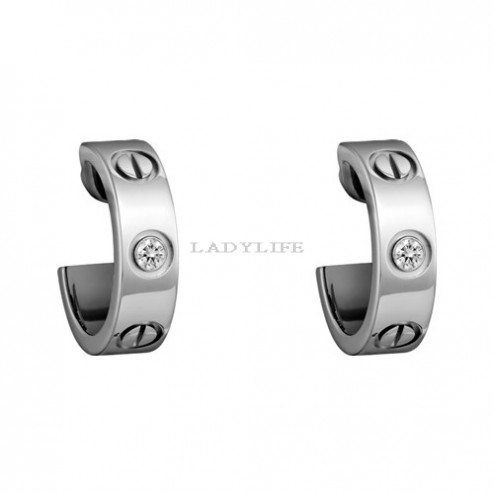cartier love white gold earring inlaid with two diamonds B8022800 replica