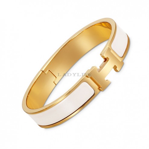 Hermes clic H bracelet yellow gold narrow white enamel replica