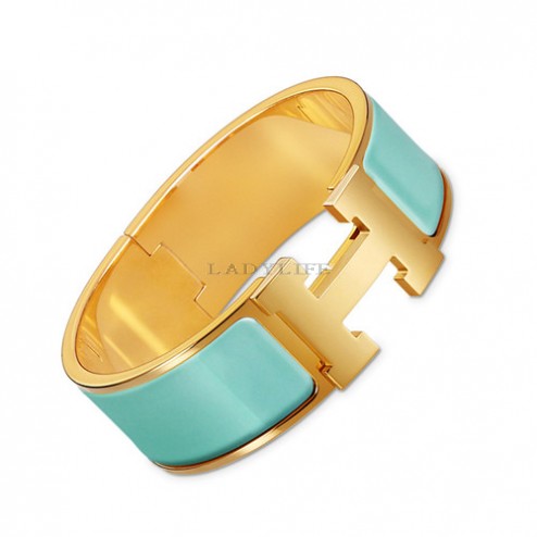 Hermes Clic Clac H bracelet yellow gold wide atoll blue enamel replica