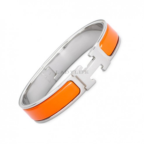 Hermes clic H bracelet white gold narrow orange enamel replica