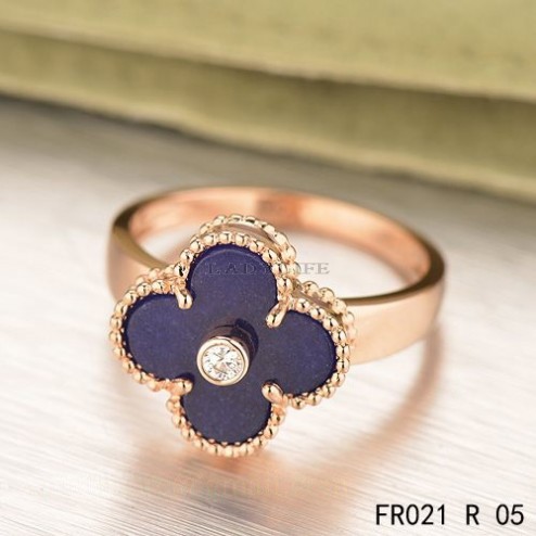Van Cleef & Arpels Pink Gold Vintage Alhambra Ring Lapis lazuli with Diamond