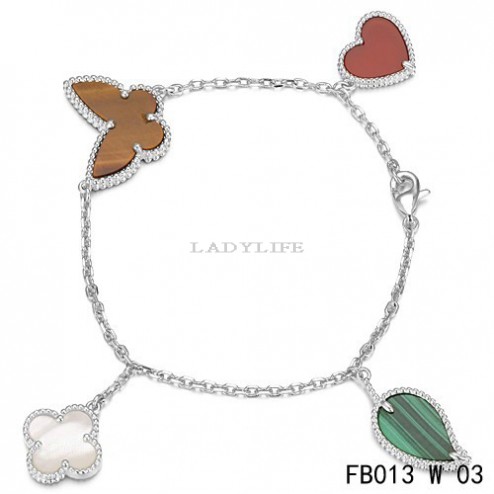 Lucky Alhambra White Gold Bracelet with 4 Stone Combination Motifs CHMT0852