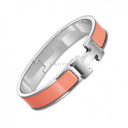 Hermes clic H bracelet white gold narrow salmon pink enamel replica