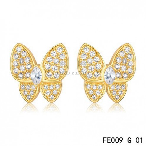 Van Cleef & Arpels Yellow Gold Flying Beauties Two Butterfly Diamond Earrings