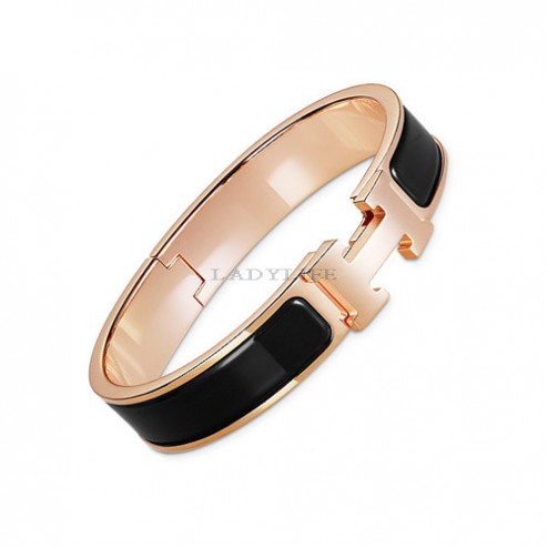 Hermes clic H bracelet pink gold narrow black enamel replica
