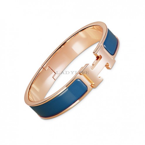 Hermes clic H bracelet pink gold narrow marble blue enamel replica