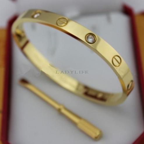 cartier love bracelet yellow gold plated real with 4 Diamonds replica