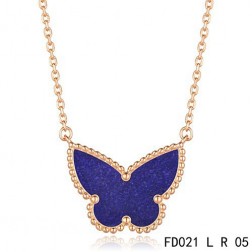 Van Cleef Arpels Lucky Alhambra Lapis lazuli Butterfly Necklace Pink Gold