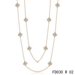 Van Cleef & Arpels Vintage Alhambra 10 Motifs Grey Mother of Pearl Long Necklace Pink Gold