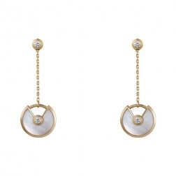 amulette de cartier yellow gold earring white mother-of-pearl inlaid 4 diamonds replica